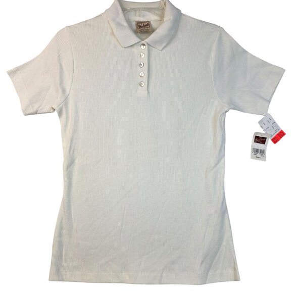 Woolrich Womens Small Ribbed White Button Down Polo USA Retro 1990s Deadstock - Picture 1 of 9